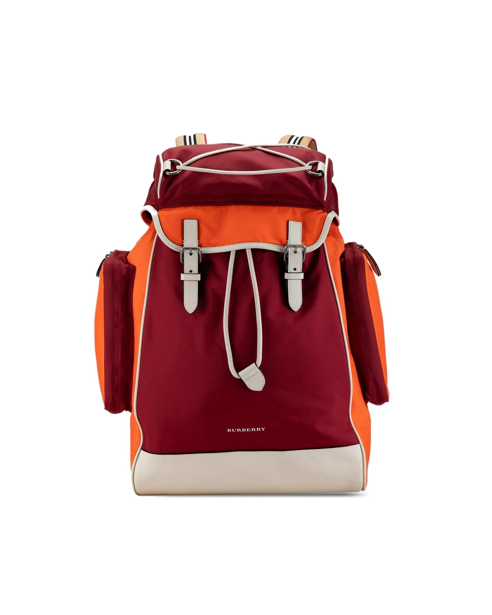 Nylon Backpack with Leather Trim and Multiple Pockets