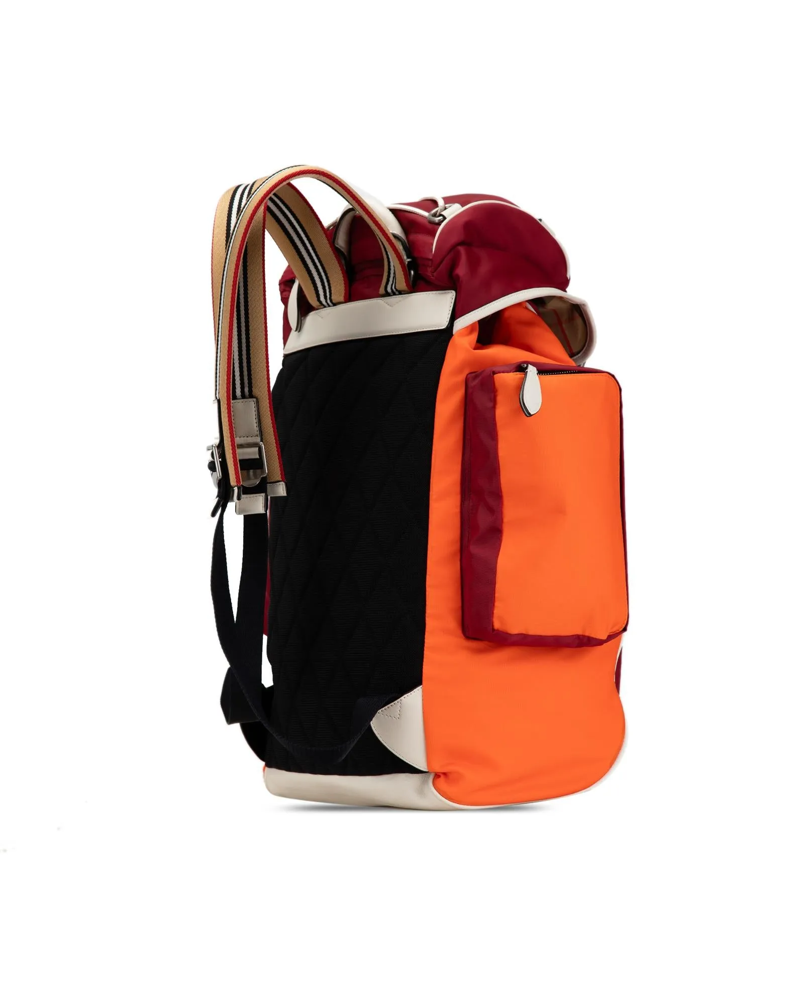 Nylon Backpack with Leather Trim and Multiple Pockets