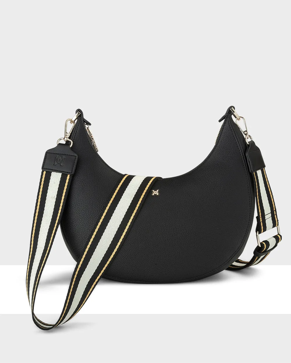 Pia Cresent Shoulder Bag With Crossbody Strap   Metallic Stripe Strap