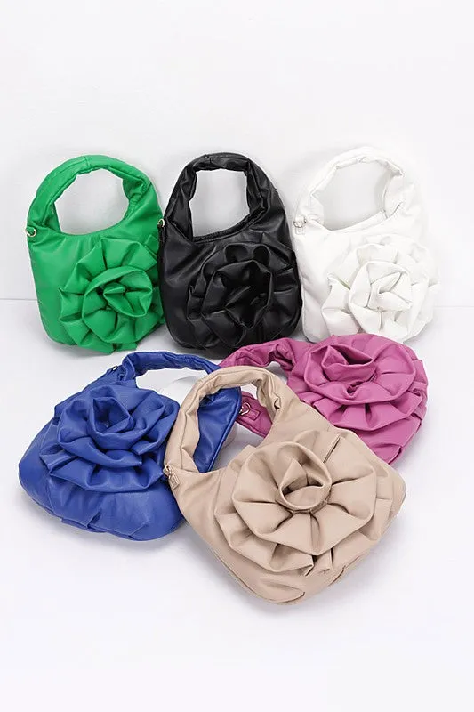 *Pleated Flower Top Handle Clutch