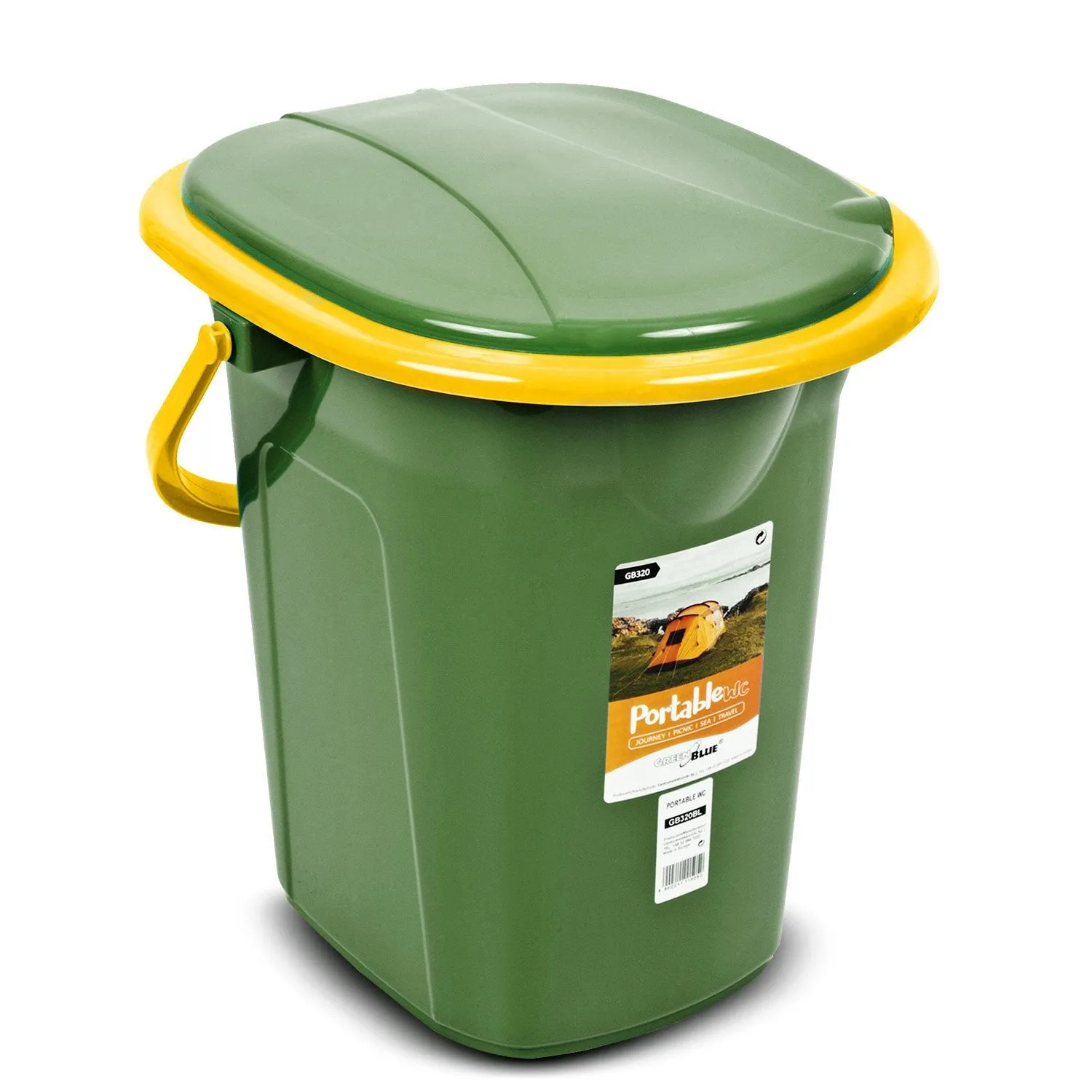 Portable Camping Toilet WC Bucket 19L Capacity with Handle and Seat, Green & Sunny Yellow