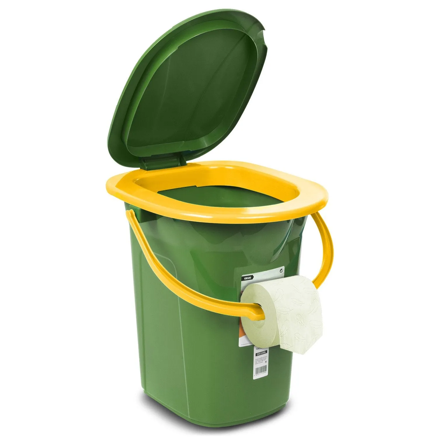 Portable Camping Toilet WC Bucket 19L Capacity with Handle and Seat, Green & Sunny Yellow