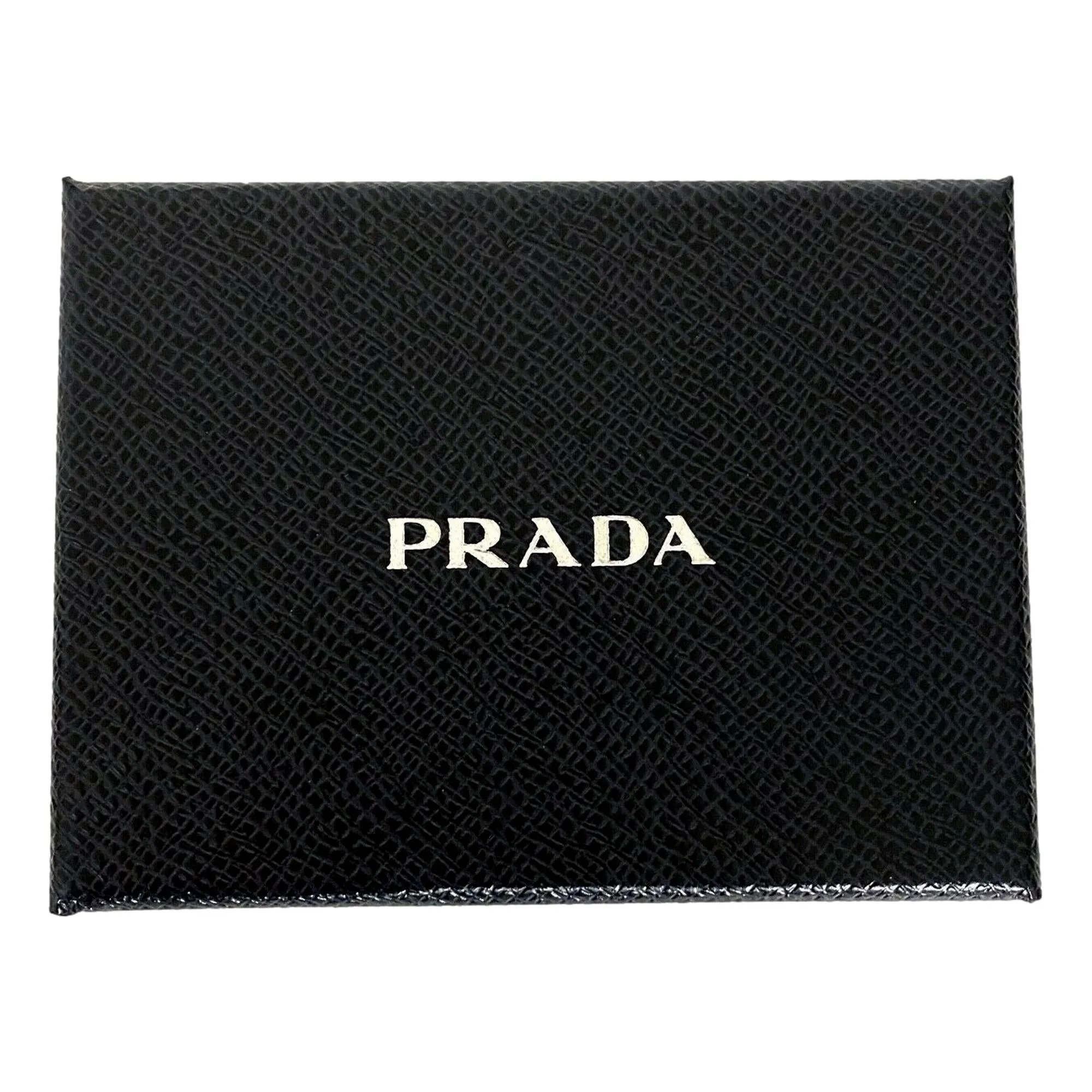 Prada Saffiano Leather Bifold Card Wallet Triangle Embossed Logo Black