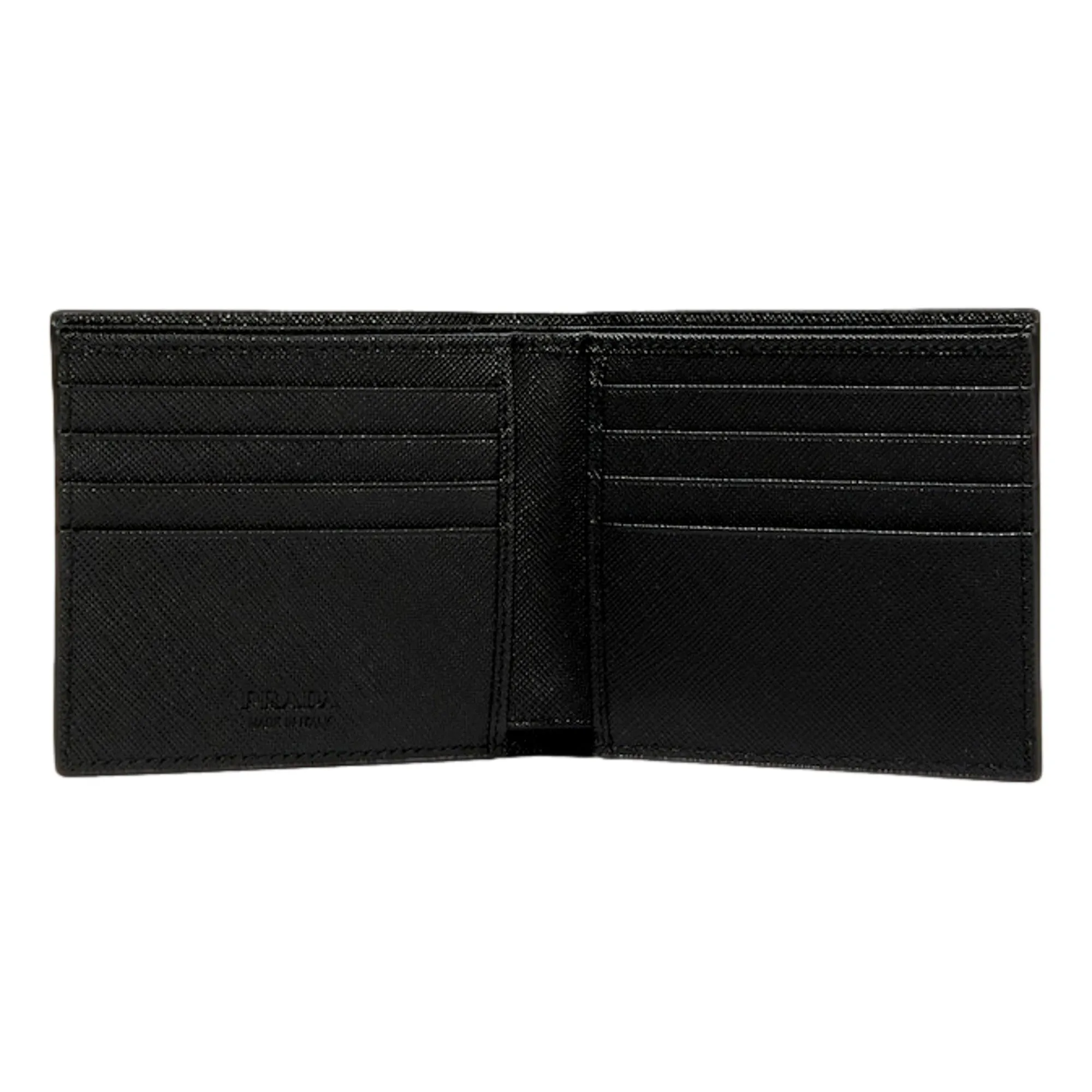 Prada Saffiano Leather Bifold Card Wallet Triangle Embossed Logo Black