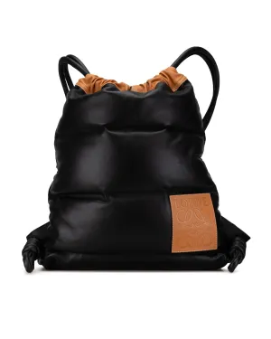 Quilted Leather Puffy Backpack with Drawstring Closure