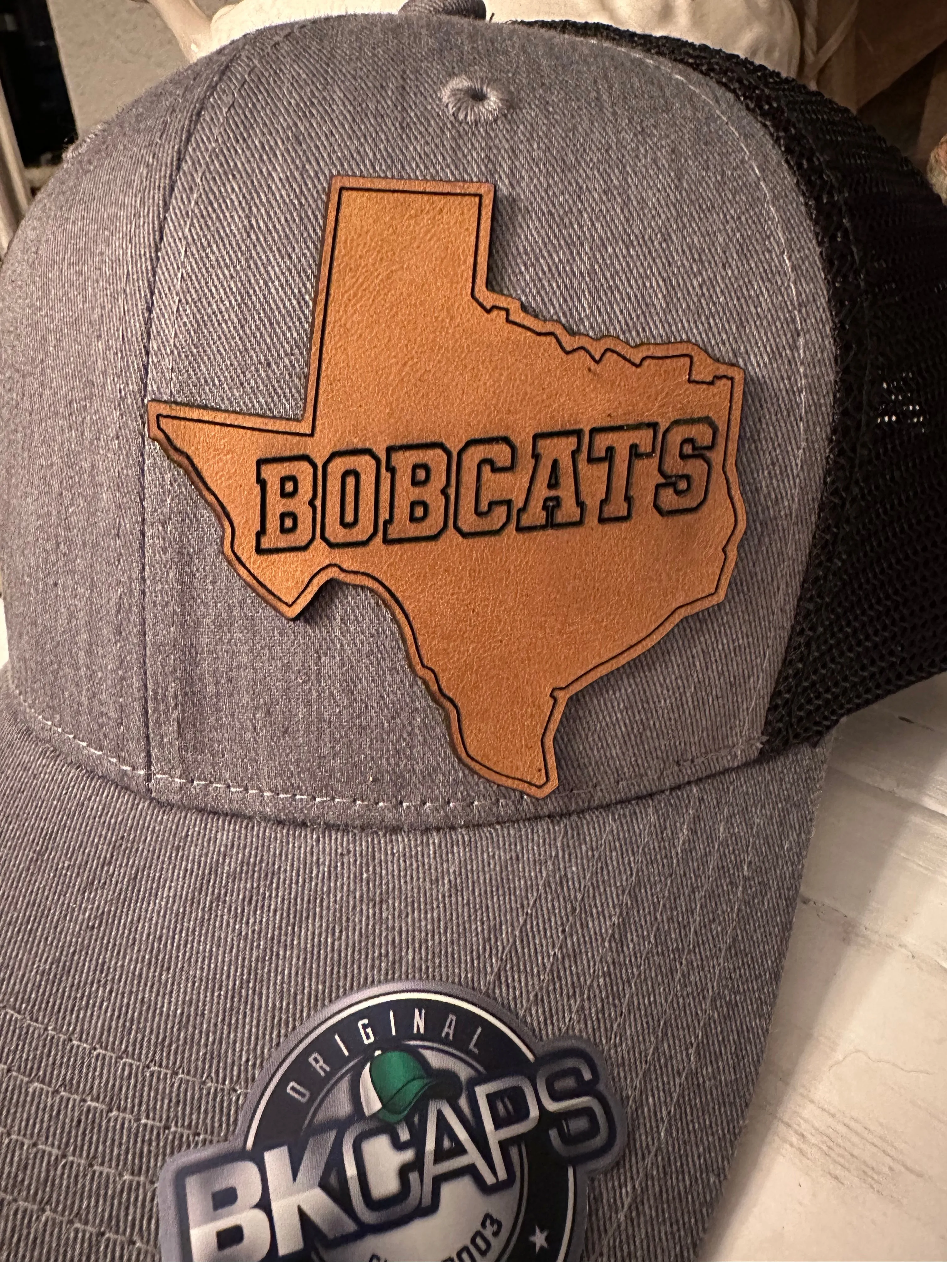 State of Texas Bobcats Leather Trucker Hat (Various Colors)